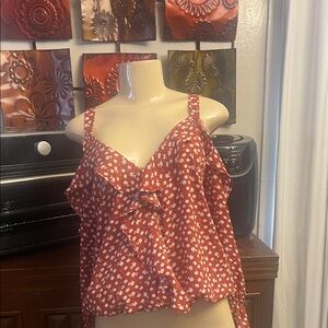 Ruffled Floral Tie-Back Cami Top - Rust/White